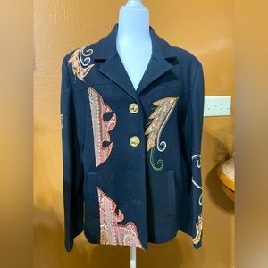 Vintage ladies Alex Kim wool coat with unique embroidery